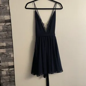 crisscross back navy blue babydoll dress thumbnail 2