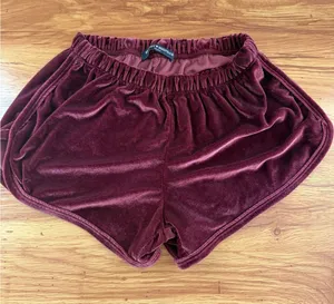 Brandy Melville Lisette Burgundy Velvet Dolphin Shorts OS XS S thumbnail 1