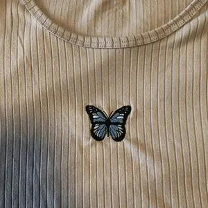 Bluenotes Mauve Ribbed Baby Tee Butterfly Patch Size Small Lettuce Edge 90s y2k thumbnail 2