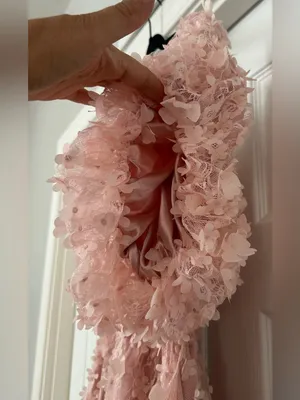 ONE LOVED BABE Wonderstruck Dress Pink 3D Floral Lace Puff Sleeve Midi Large thumbnail 5