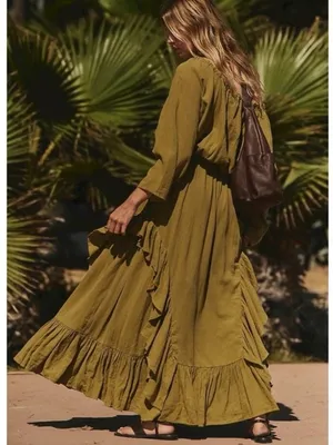 Free People Bohemian Witchy Ethereal Maxi Dress Green Moss Size Small NWT thumbnail 3