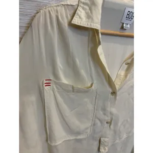 BDG Urban Outfitters Oversized Deconstructed Frayed Button Down Shirt Cream S thumbnail 5