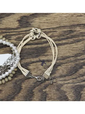 NWT Christopher & Banks Bead Cord Chain Bracelets Tan Brown / White 7" + 3" thumbnail 4