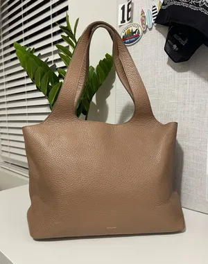 CUYANA 13” system tote bag purse Minimalist Taupe Leather cappuccino brown thumbnail 1