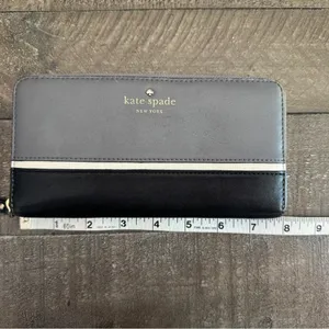 KATE SPADE Large Bifold Wallet- Black‎ Silver Leather Zipper Closure thumbnail 2