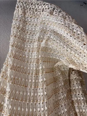 Solitaire Swim by Anthropologie Cream Crochet Swim Coverup Y2k Vintage Gold Shimmer M thumbnail 4