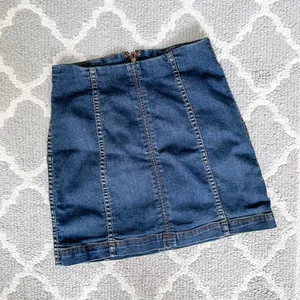 Free people dark denim wash modern femme mini jean skirt thumbnail 3