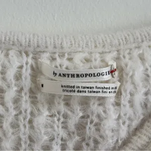 Anthropologie Ivory White Ruffled Boat Neck Soft Wool Knit Sweater Size Medium thumbnail 4