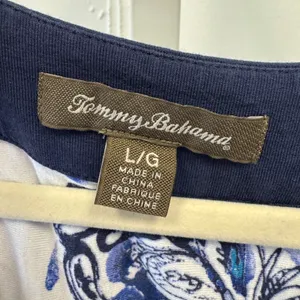 Tommy Bahama Paisley Stripe Sleeveless V-Neck Shift Midi Dress Large Blue White thumbnail 6