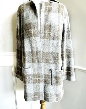 Joseph A Tan and Gray Plaid Sweater Jacket Small thumbnail 1