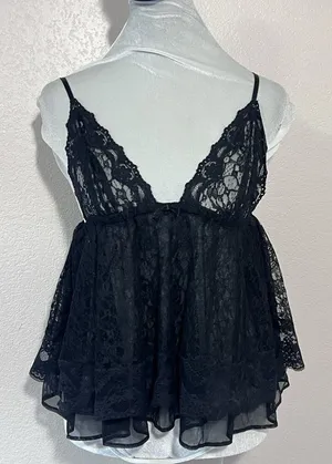Victoria's Secret Coral Pink Babydoll Lace Sheer Cami Top Lingerie Size Large thumbnail 1