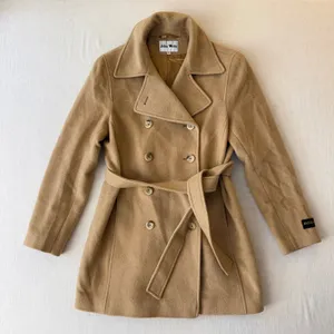 Vintage John Weitz Pure Camel Hair Double Breasted Pea Coat Women Size 8 Tan thumbnail 1