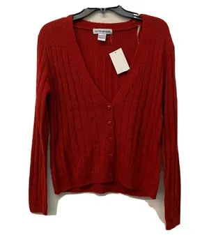 Cotton Emporium Red Ribbed Button Cardigan Long Sleeve Sweater thumbnail 1