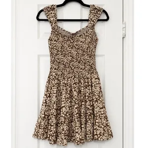 Urban Outfitters UO Georgina Smocked Knit Floral Mini Dress Brown Medium M thumbnail 3