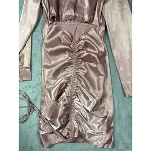 Akira Blush Pink Satin Ruched Midi Dress Large Cutout Button Front thumbnail 4