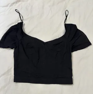 Lulus Black Sweetheart Cold Shoulder Crop Top Puff Sleeve Corset Style Size M thumbnail 1