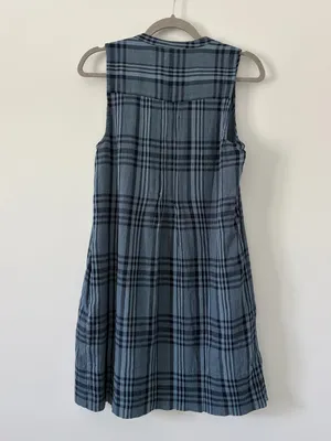 Faherty Isha Plaid Pintuck Organic Cotton Sleeveless Mini Dress Navy Blue NWT XS thumbnail 7