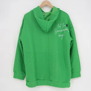 Let The Shenanigans Begin Hoodie Women Medium Green Printed Knit Kangaroo Pocket thumbnail 4