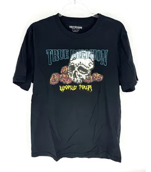 True Religion‎ Womens World Tour Skull BF Tee Black Crystal Graphic T-Shirt M-L thumbnail 1