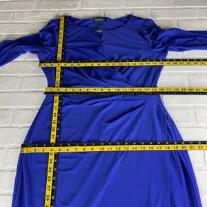Lauren Ralph Lauren Dress 14 Purple‎ Faux Wrap Ruched Flattering Draped Classic thumbnail 12