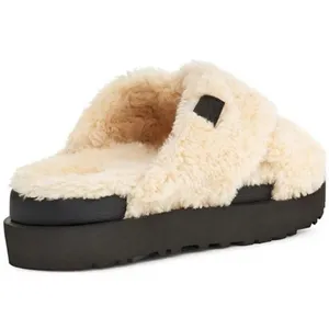 UGG Fuzz Sugar Cream Black Cross Platform Slip On Slide Slippers Women’s Size 9 thumbnail 2
