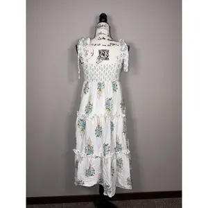 August Sky Boutique Womens Blue Floral Tie Strap Tiered Dress Size Medium thumbnail 3