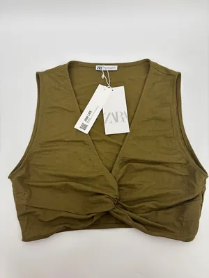 Zara Olive Twist-Front Crop Tank thumbnail 4