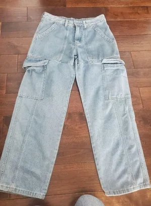 Wide Leg Light Blue Cargo Jeans Size 6-8 High Waist Super Cute thumbnail 1