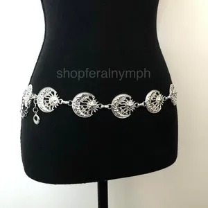 Vintage Y2K Celestial Silver Sun and Moon Chain Belt, 19.5–39 Inches, X7GA1149 thumbnail 4