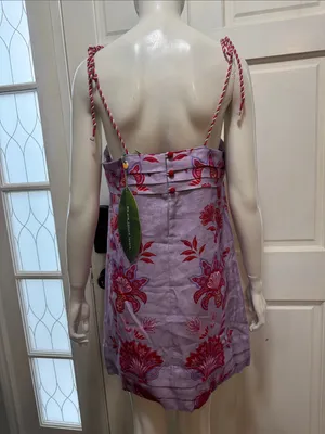 Farm Rio Porcelain Garden Linen Sleeveless Lavender Floral Embroidery Dress S M thumbnail 8
