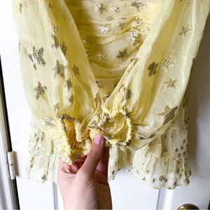 LoveShackFancy Dress Rina Silk Metallic Star Ruffle Mini Sunmer Sunflower 2 EUC thumbnail 4