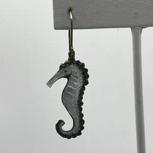 Vintage Style White Black Seahorse Drop‎ Earrings Silver Tone Nautical Coastal thumbnail 3