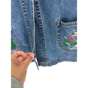 vintage Blair denim jacket embroidered cat garden designs on pockets size L thumbnail 6