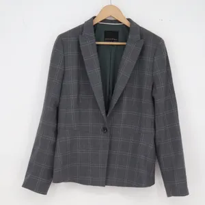 Banana Republic Wool Blazer Womens 14 Plaid Grey Peplum Back Excellent thumbnail 1