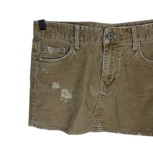 American Eagle Khaki Corduroy Distressed Mini Skirt Size 4 Frayed Hem Y2K Boho thumbnail 2