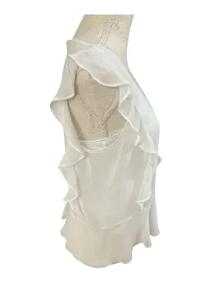 White Ruffle Sleeves V-neck Peplum Blouse Size M Pullover Summer Casual thumbnail 4