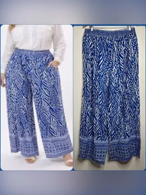 Millenium Wide Leg Pull On Pants Blue White Size 3x Rayon Resortwear Vacation thumbnail 2