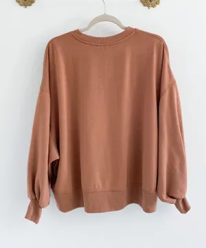 Zenana Boutique Tan Brown Mocha Oversized Crew Sweatshirt thumbnail 4