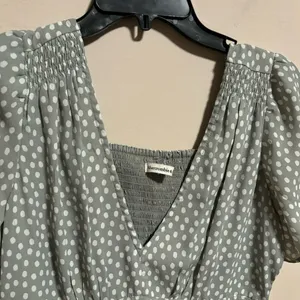 Abercrombie Flutter Sleeve Dress in Mint Dot Smocked- Size Medium thumbnail 3
