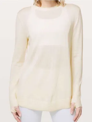 Lululemon Cashlux‎ Still At Ease Cream Open Tulip Back Long Sleeve Knit Sweater thumbnail 1
