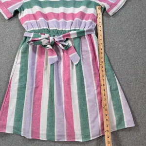 Ces Femme Striped Short Sleeve Dress Women's Large Belted Round Pink Green Purpl thumbnail 6