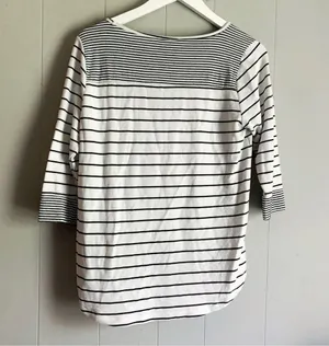 PINK CLOVER Curved Hem 3/4 T-SHIRT Mariniere Striped Pullover M thumbnail 2