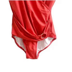 Michael Kors One Peice Faux Wrap Swimsuit Gold Tone Ring Accent Size 10 Orange thumbnail 7