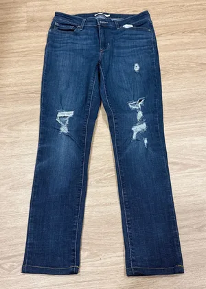 Levi's 711 Dark Blue Straight-Leg Distressed Jeans 399 thumbnail 1