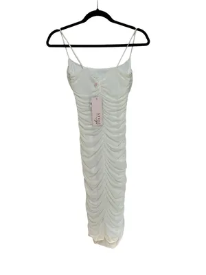 NEW Oh Polly Ruched Mesh Bodycon Dress in Oyster White - Size US 4 thumbnail 4