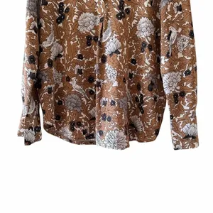 Ann Taylor Floral Mixed Media Pleat Front Gold Gray Office Career Top Sz MP thumbnail 3
