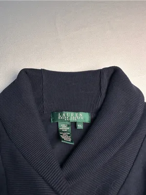 Lauren Ralph Lauren Women’s Petite P/L Navy Blue 100% Cotton Shawl Collar Top thumbnail 4