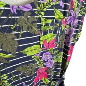 Lands' End‎ Navy Floral Striped Dolman Sleeve Belted Cotton Midi Dress Size L thumbnail 4