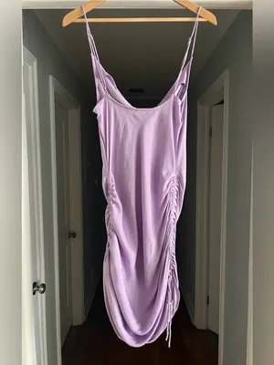 Intimately Free People Lilac Satin Ruched Cowl Neck Mini Dress S thumbnail 6