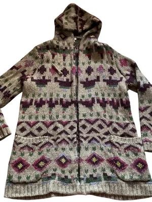 J.Jill Lenox hooded cardigan sweater geometric fair isle relaxed front pockets thumbnail 5
